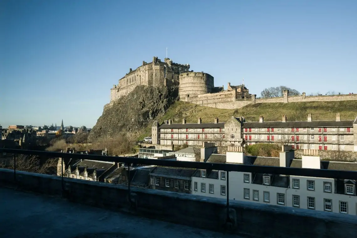 view of Edinburgh Castle from Groom's hotel room