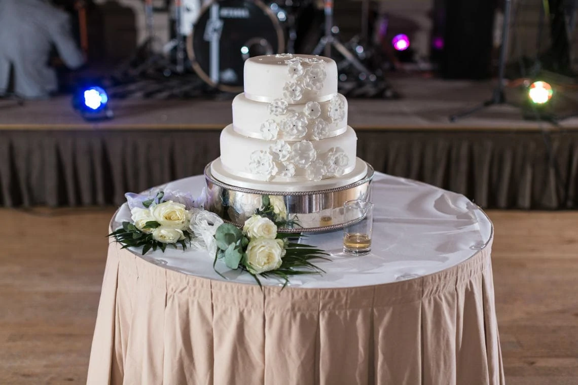 wedding cake on a table in the Sir Walter Scott Suite