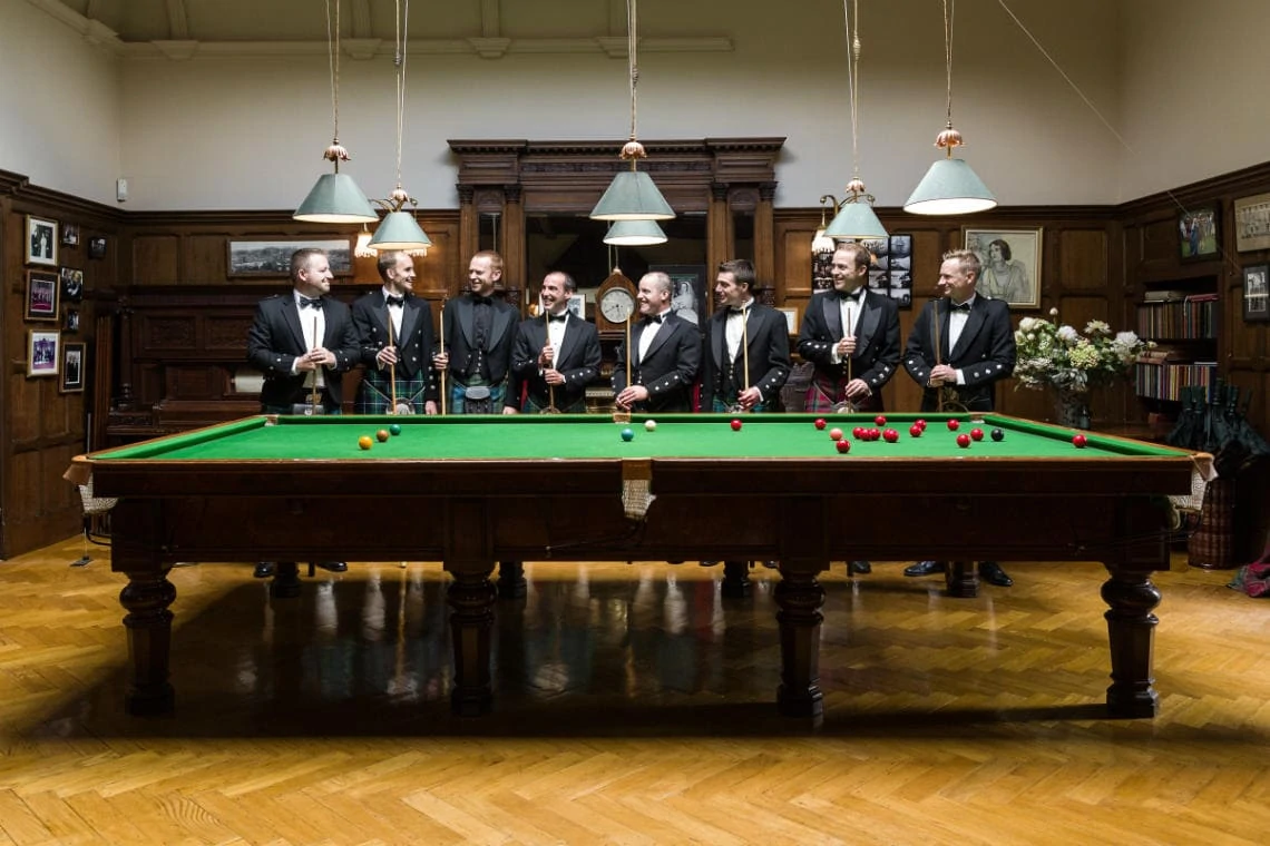 Billiards room groom and groomsmen