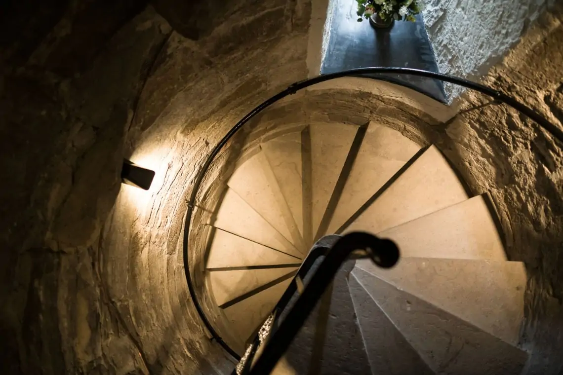 Photo of spiral staircase taken from the top looking down