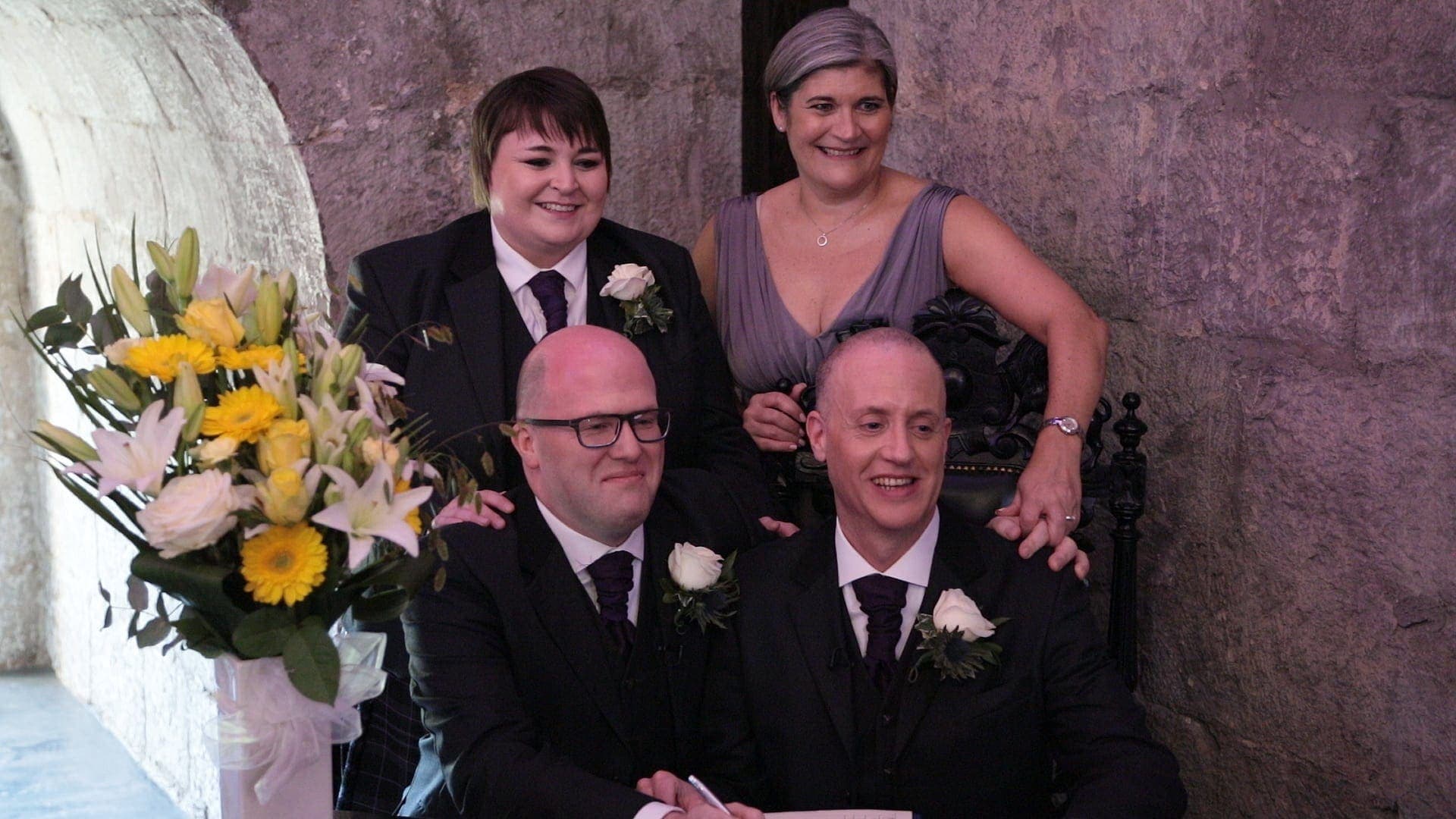 Videographer at Borthwick Castle filming Chris and Lee's same-sex marriage celebration