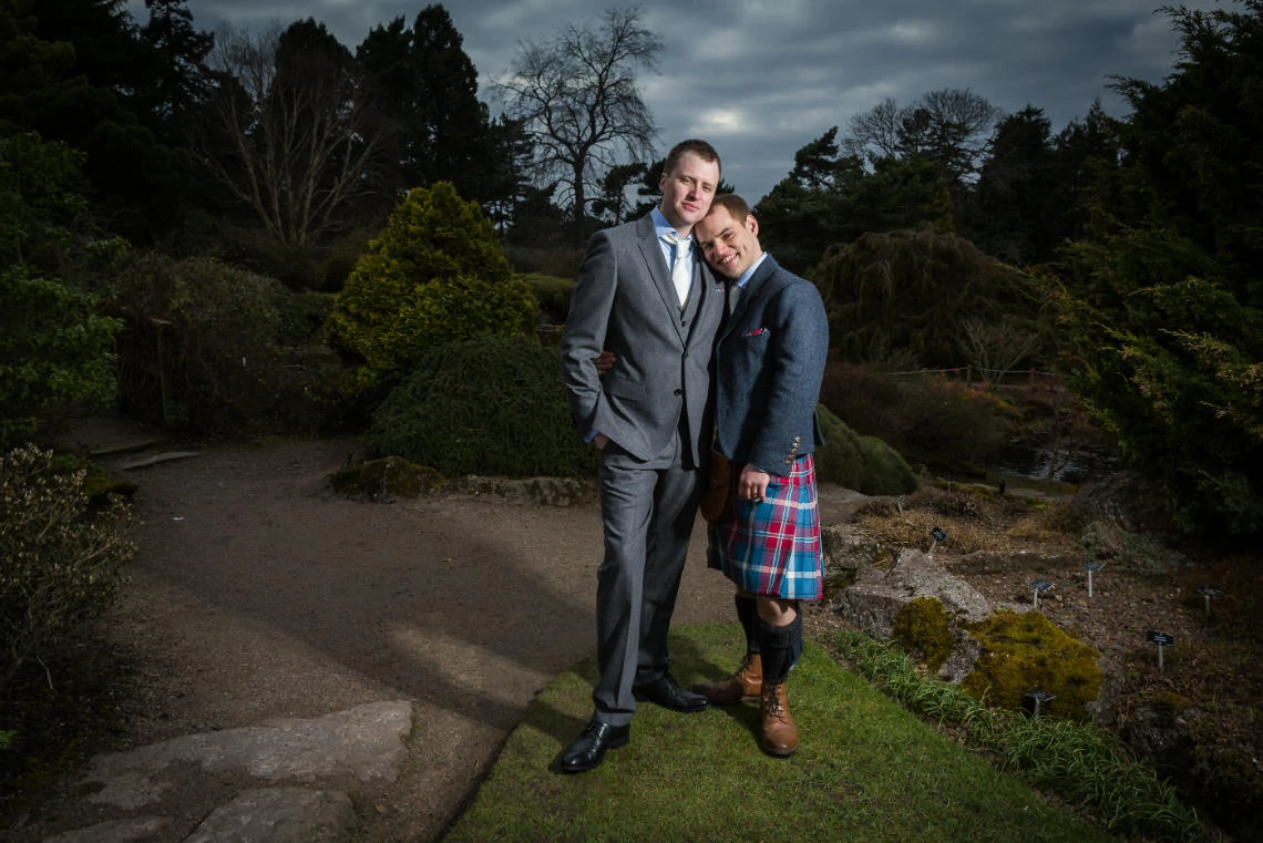 Botanic Gardens same-sex newlyweds at the rock garden
