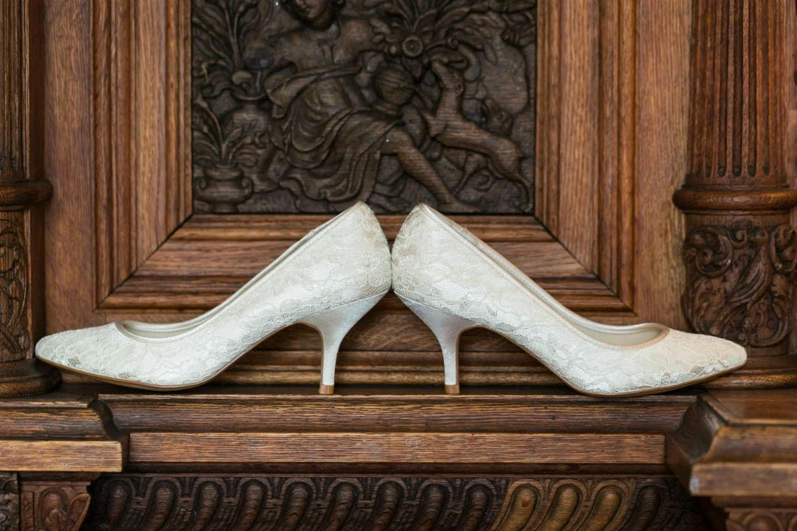 bride's white shoes in The Library
