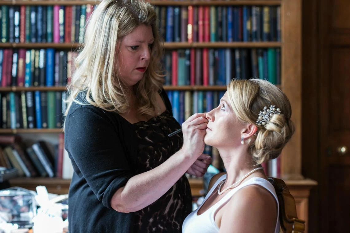 bridal makeup pre-ceremony in The Library