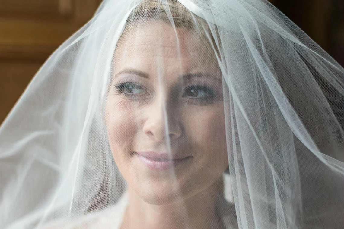 bride with veil lowered over her face