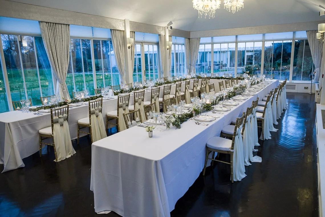 The Orangery with tables ready for wedding breakfast