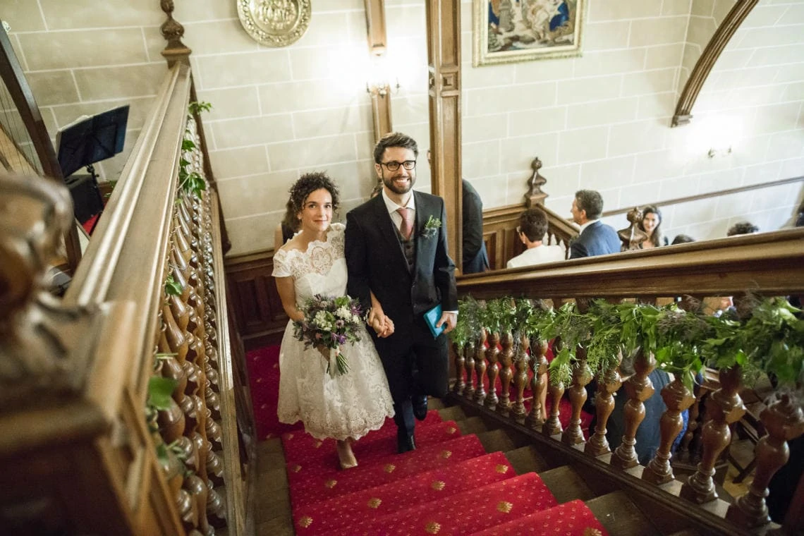 Chapel - newlywed recessional on the staircase
