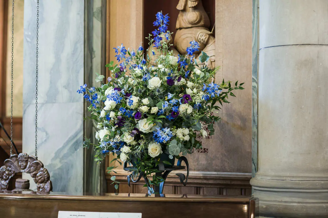 Flower display inside the church