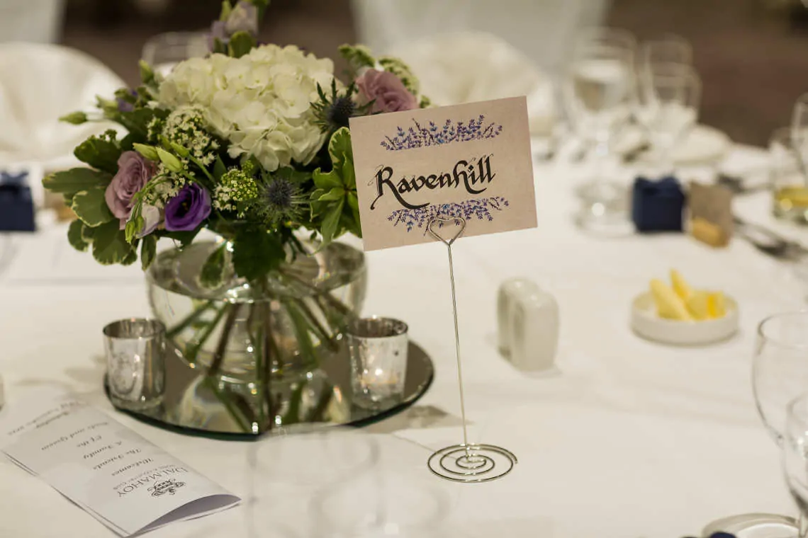 Close up of wedding table name