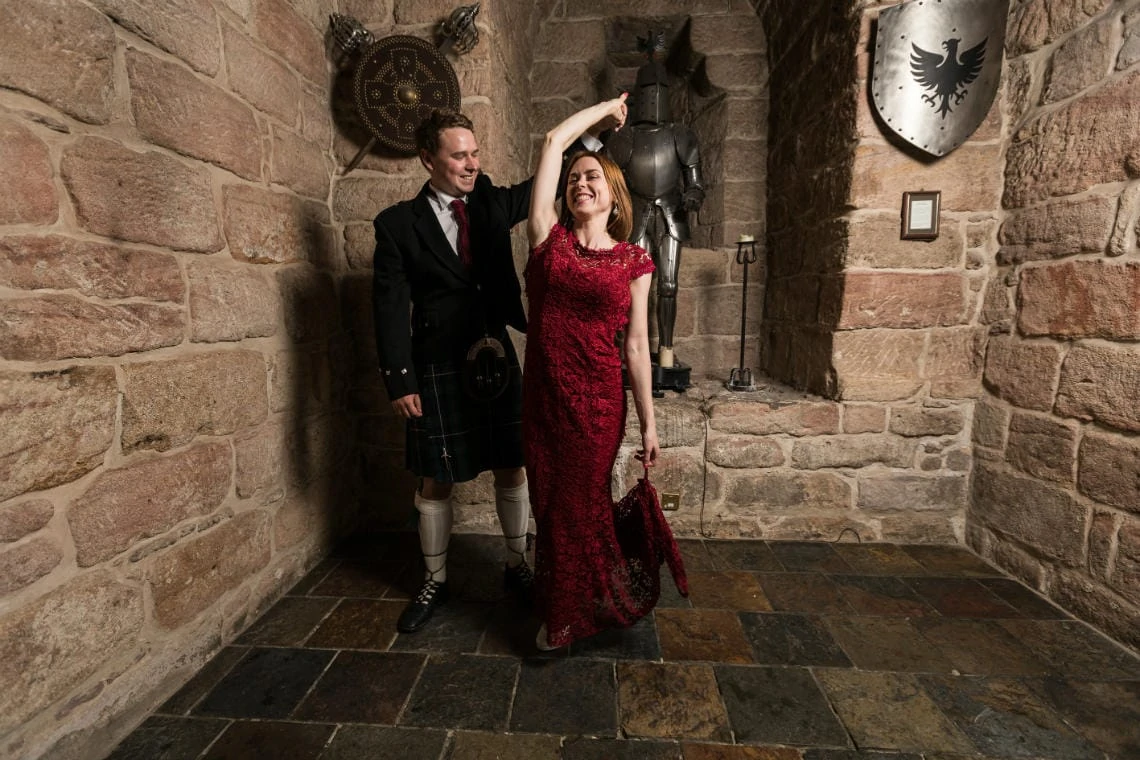 newlyweds dancing in the Dungeon Gateside