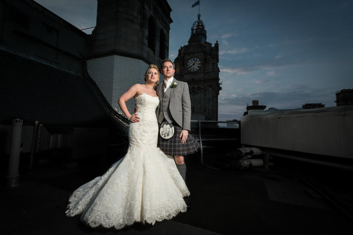 Dalhousie Castle and Balmoral Hotel photos of newlyweds Jamie and Michelle