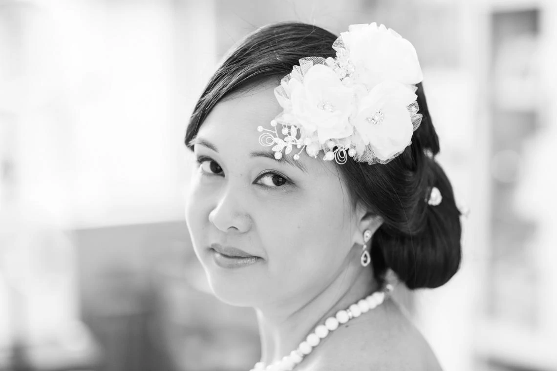 Chinese bride black and white portrait