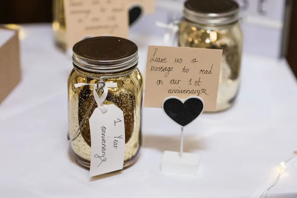 Gold jar for messages from guests.
