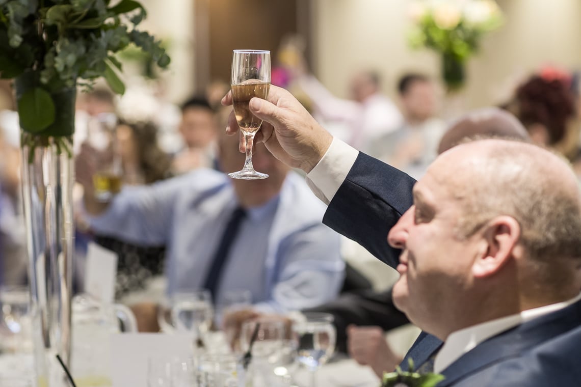 guest raises a glass toast during speech