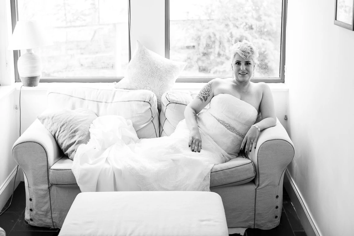bride draped over sofa