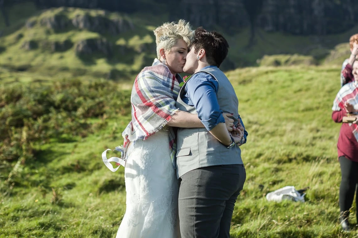 newly-wed lesbian couple first kiss Quiraing Skye