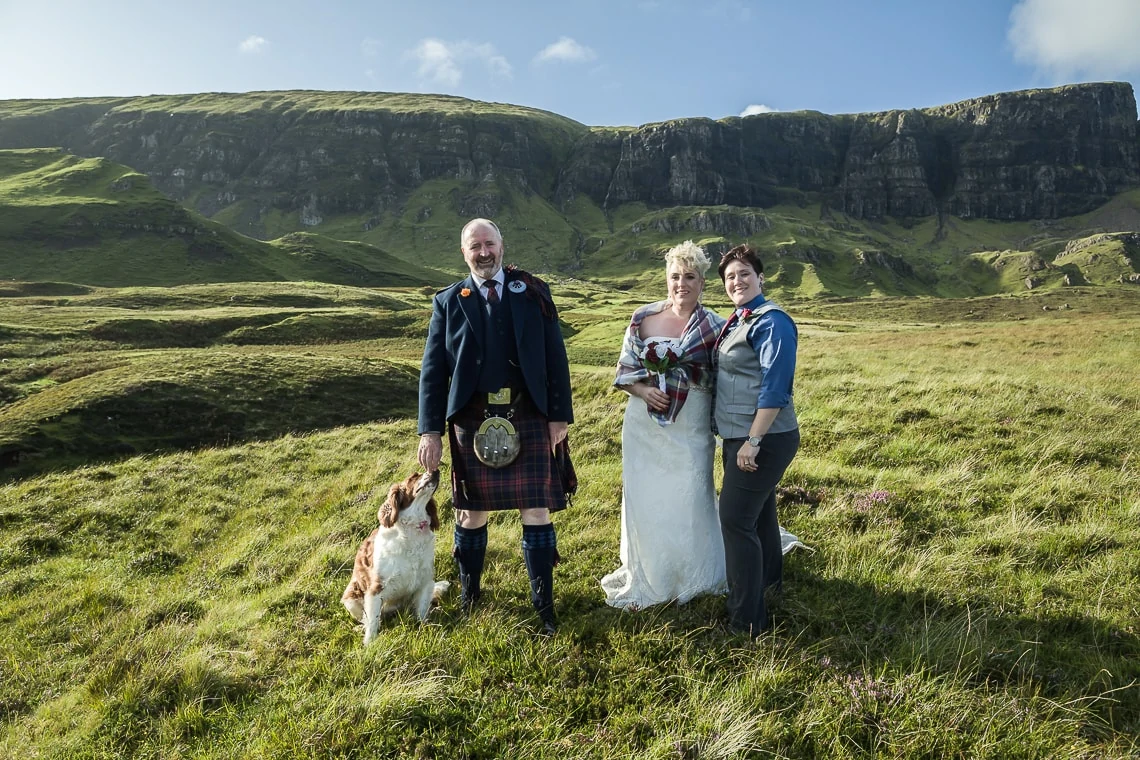 newly-wed lesbian couple with Humanist celebrant Neil Lynch Quiraing Skye