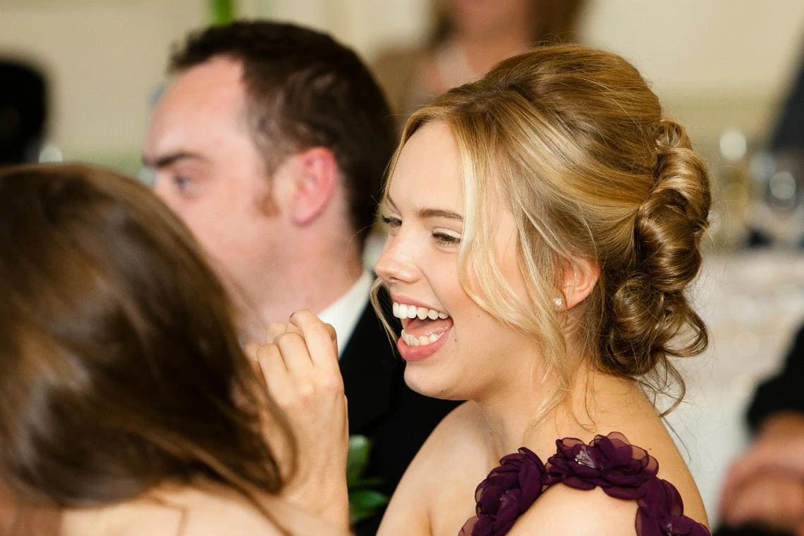 bridesmaid laughing during groom's speech in The Croquet Room