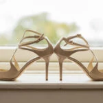 beige Jimmy Choo bridal shoes profile view