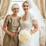 bride and her sister embrace and smile in the Winter bedroom