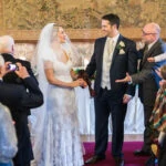 Humanist celebrant announces the newlyweds in the Auld Keep