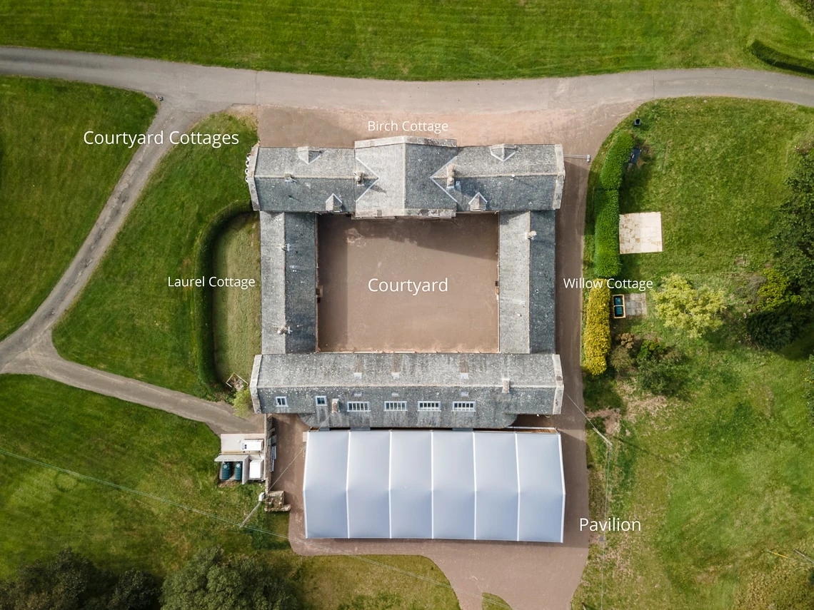 Dunglass Estate aerial view of Pavilion and Cottages