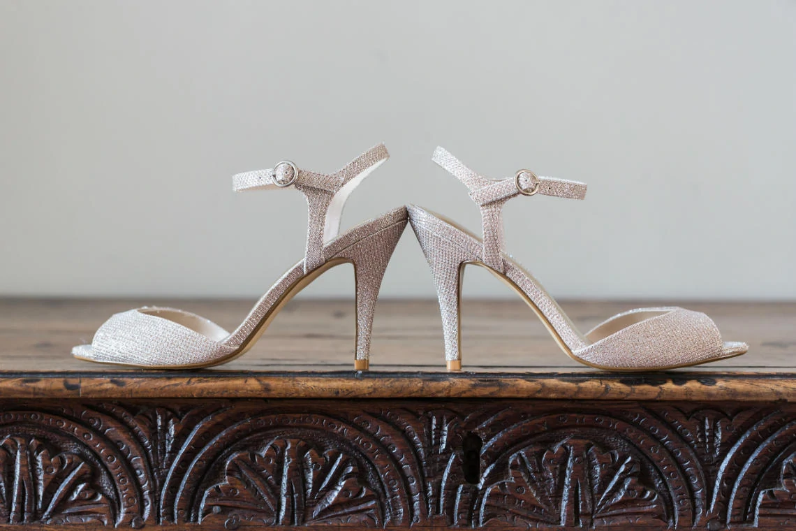 bridal shoes glittery silver with buckle fastener