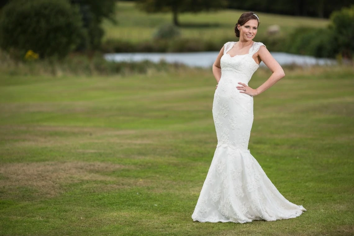 bridal pose on the lawn of Dunglass Estate