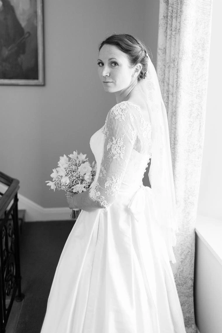 bridal portrait on the staircase of Dunglass House