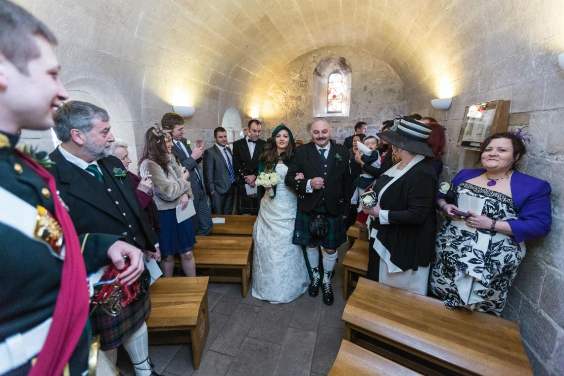 wedding processional inside St Margaret's Chapel