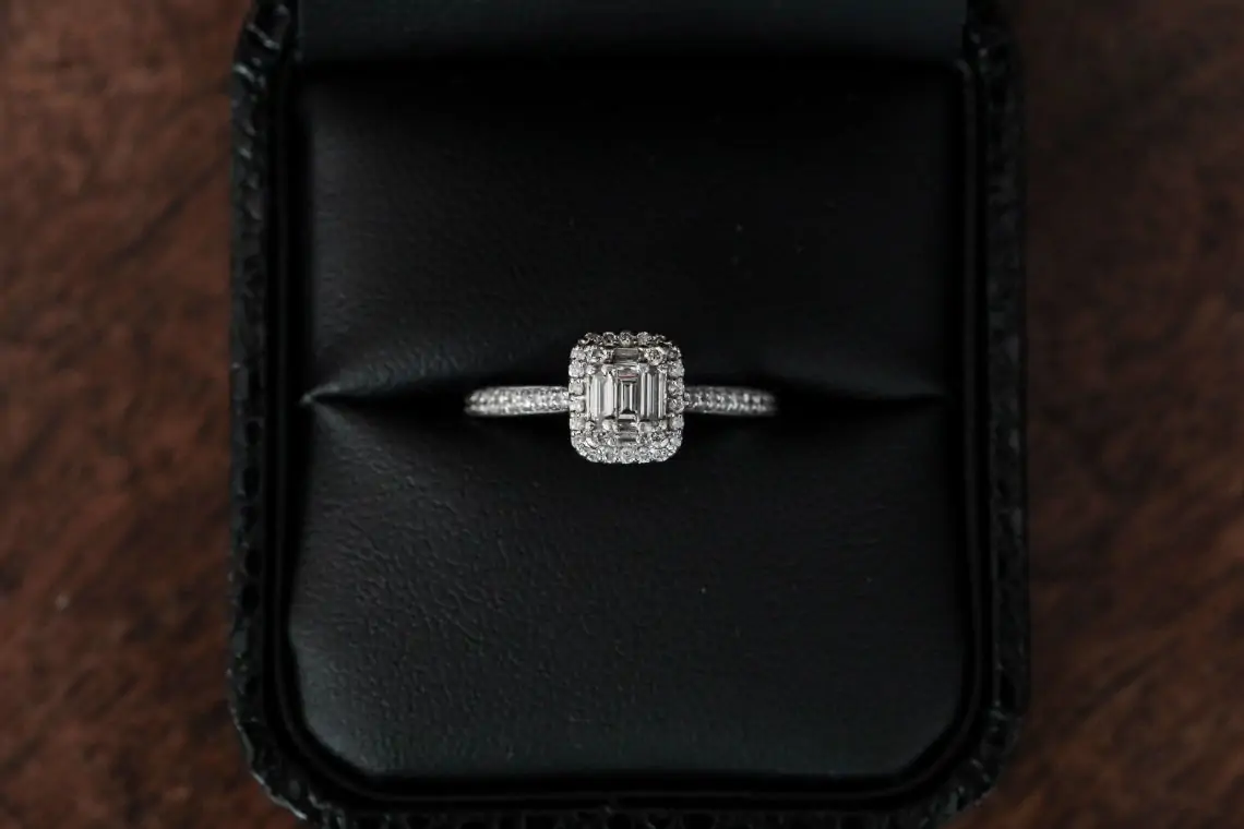 Diamond engagement ring in black box
