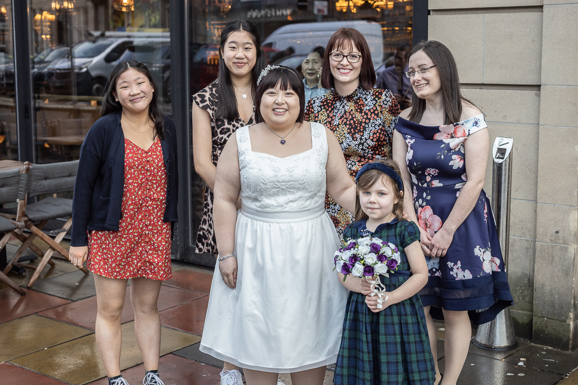 Bride and girls group photo on George Street