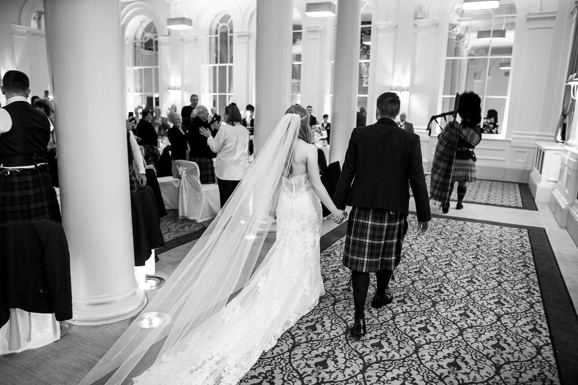 Edinburgh George Hotel wedding newly-weds piped into the King's Hall