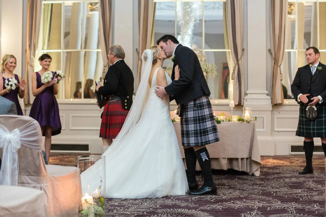 newly-weds first kiss in the King's Hall