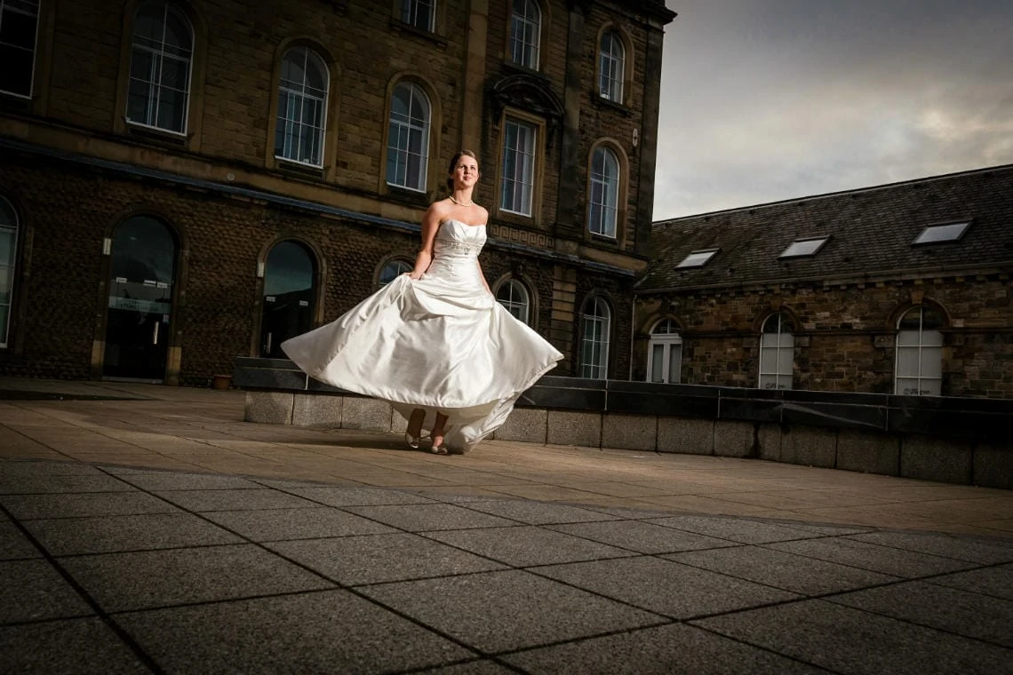 Bride in the courtyard.