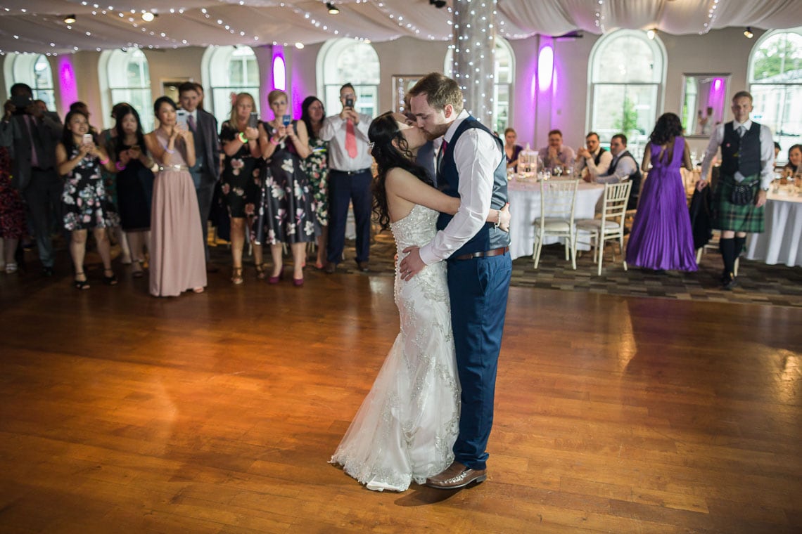Eskmills Venue Wedding newlyweds kissing during first dance