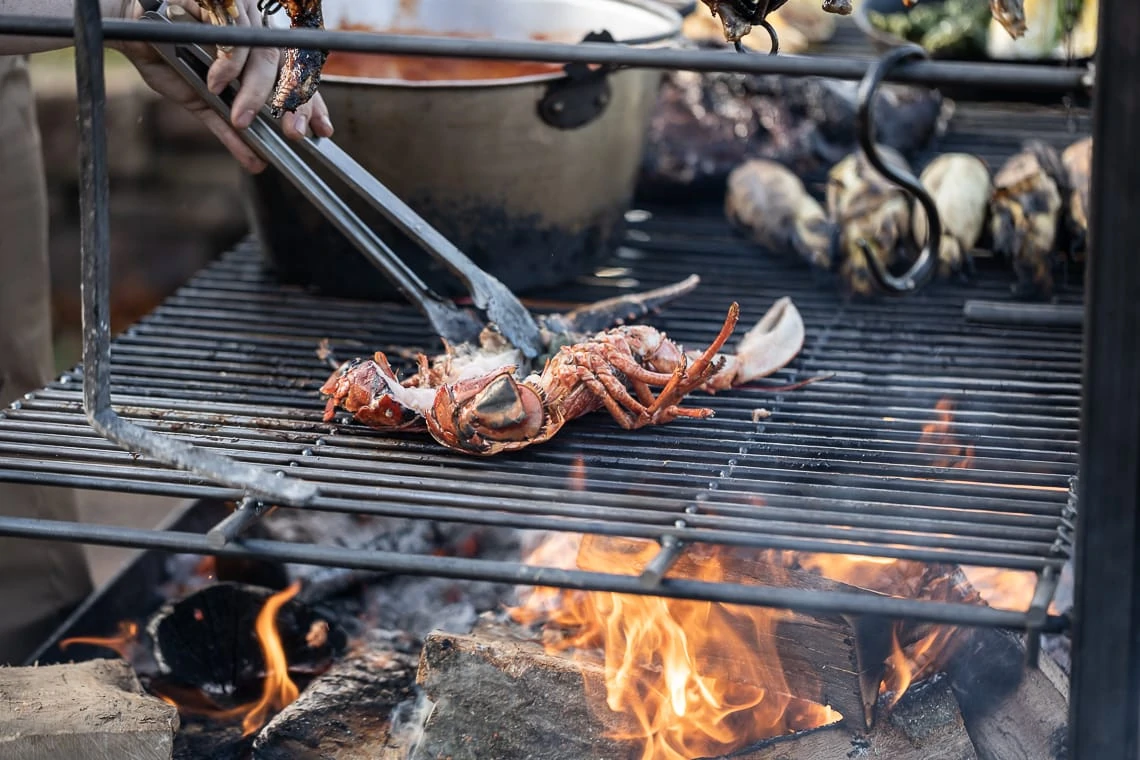 Fire Pit - lobster on the barbeque