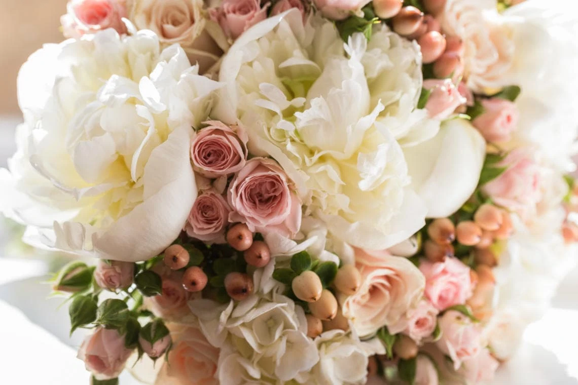 bridal bouquet of white and pink flowers
