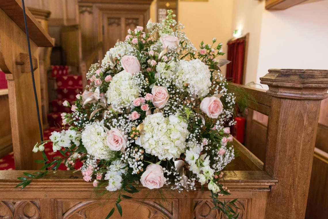 flowers on the altar of the church