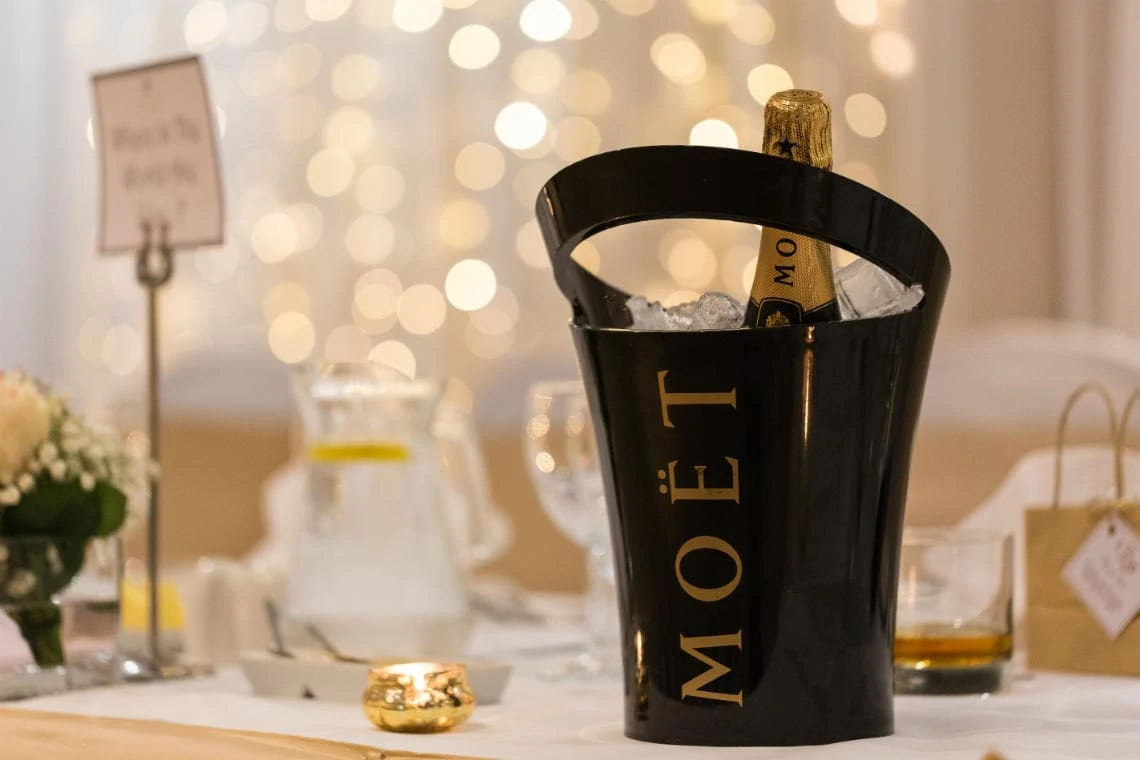 top table bottle of Moet champagne in the Dalmahoy Suite