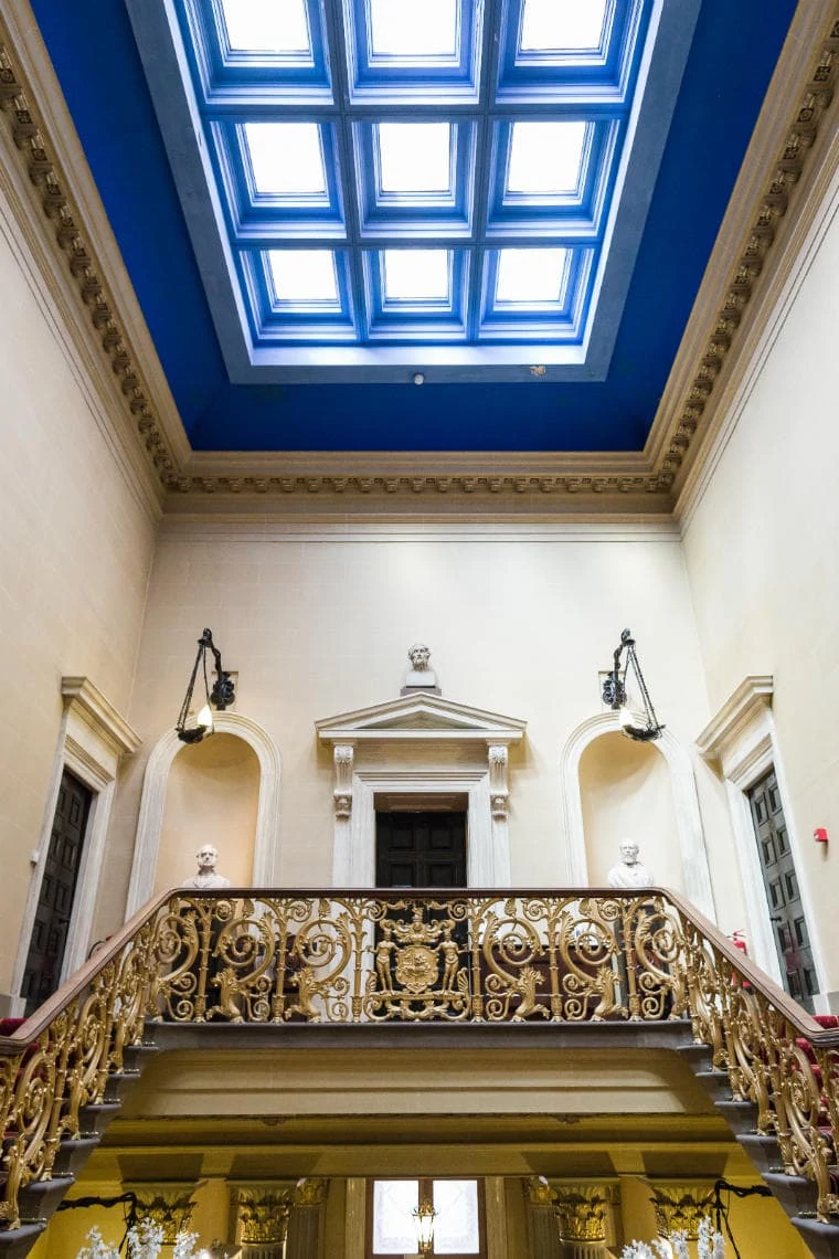 RCPE Grand Staircase upper level and ceiling viewed from Great Hall entrance