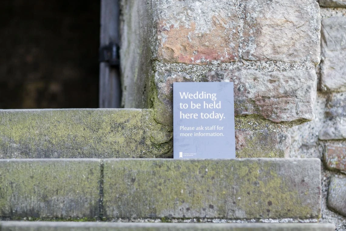Wedding to be held here today sign at Inchcolm Abbey