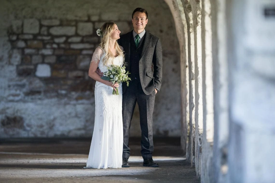 Newly-weds in the cloisters of Inchcolm Abbey.
