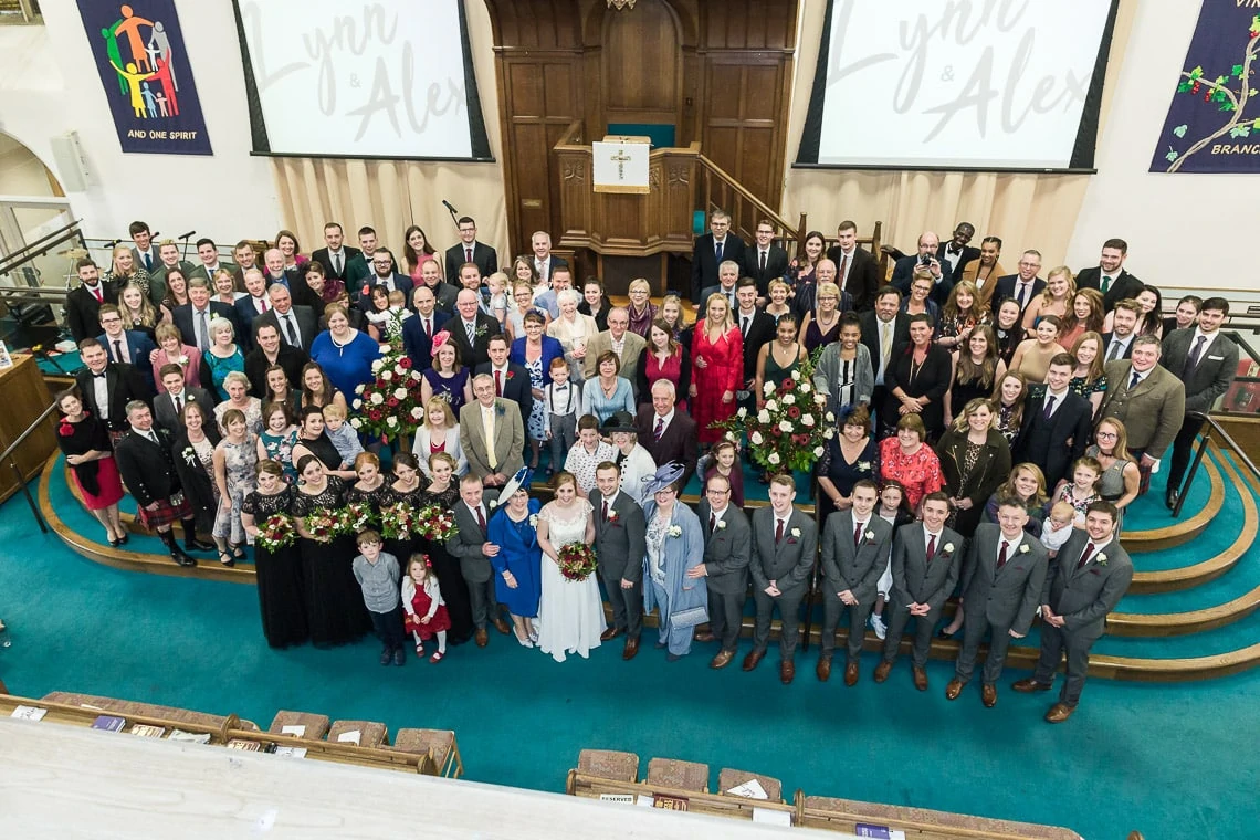 group photo of everyone at Liberton Kirk taken from the balcony