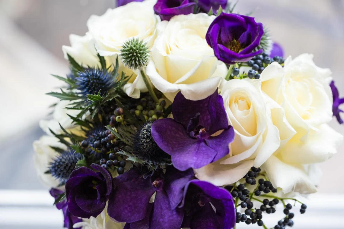 bridal bouquet purple and white