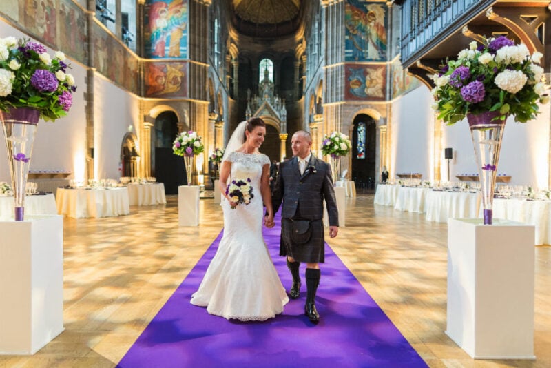 newlyweds walking up the aisle Mansfield Traquair wedding