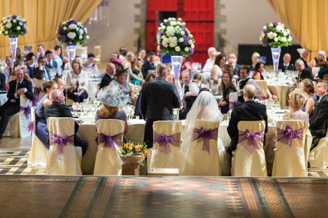 groom's speech viewed from behind the top table