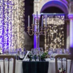 candelabra with led lights twinkling in background