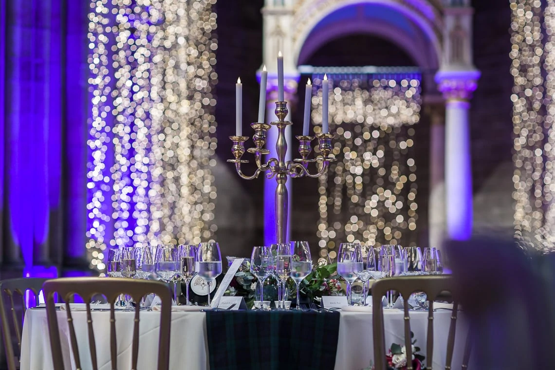 candelabra with led lights twinkling in background