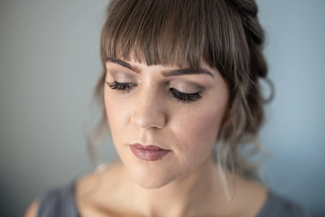 bridesmaid makeup completed portrait detailing eyelashes